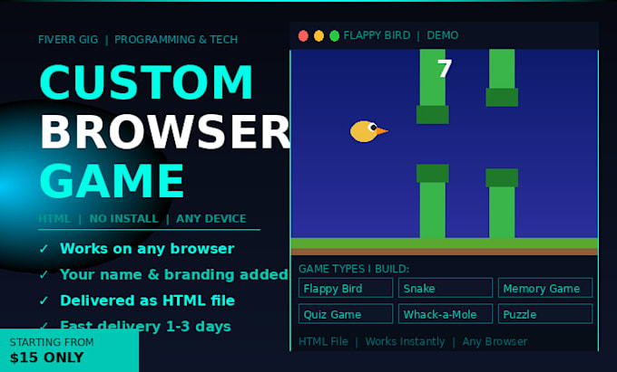 create a custom browser game in HTML for your website