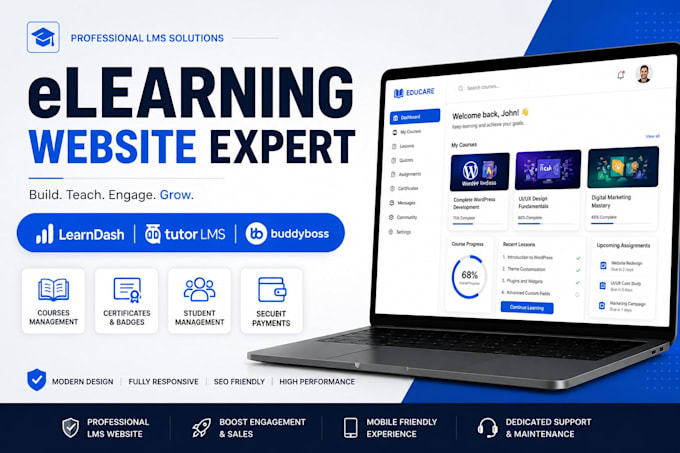 do learnworlds education elearning website using learn dash buddy boss tutor lms