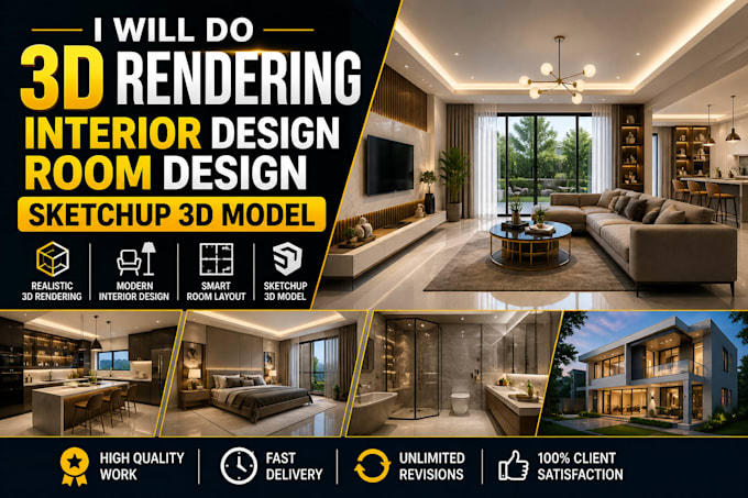 do 3d rendering, interior design, room design, sketchup 3d model