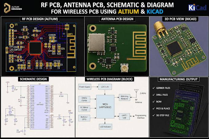 develop rf pcb, antenna pcb, schematic, diagram for wireless pcb using altium