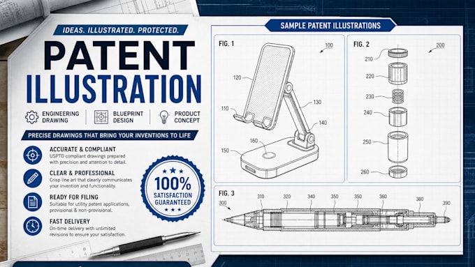 patent illustration engineering drawing blueprint design product concept