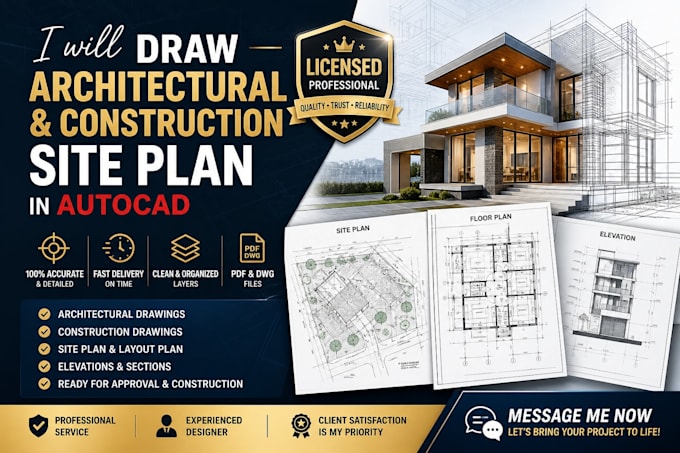 draw architectural and contruction, site plan in autocad