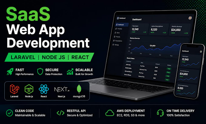 build a scalable saas web app using laravel, node js, react, nest js next js