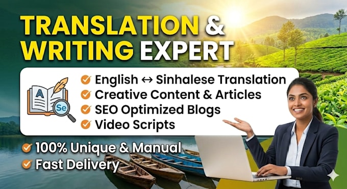 write professional and creative articles in sinhala and english