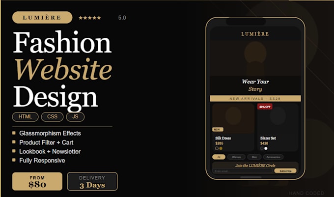 Create a luxury fashion brand website using html css and js by ...