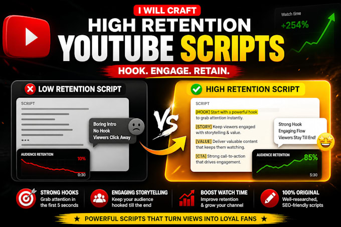 write high retention video script and youtube script writing