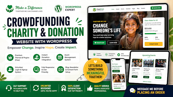 create crowdfunding, charity, nonprofit, donation website