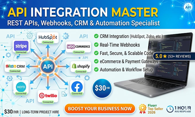 integrate rest API, webhook, CRM and third party apis