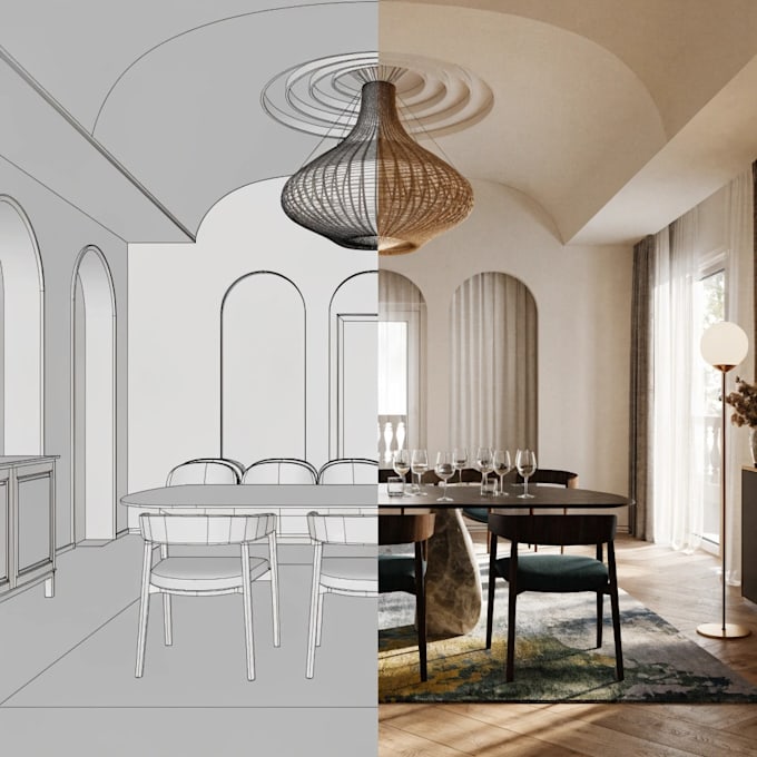 interior design sketchup modelling and 3d renderings