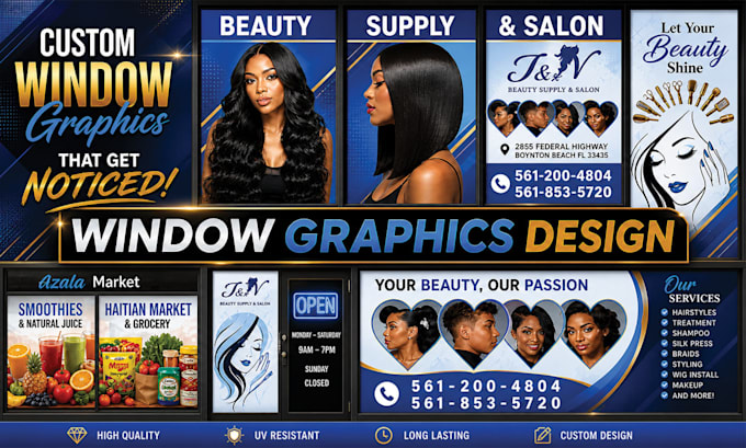 create eye catachy storefront design,window graphics, signboard,sticker design