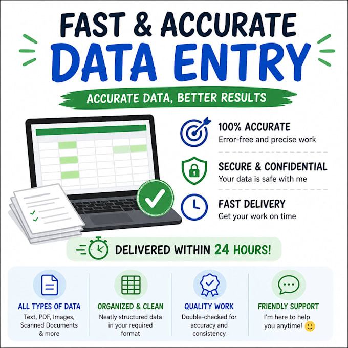 accurate data entry and excel data cleanup in 24 hours