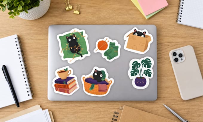 draw cute stickers, hand drawn designs for print