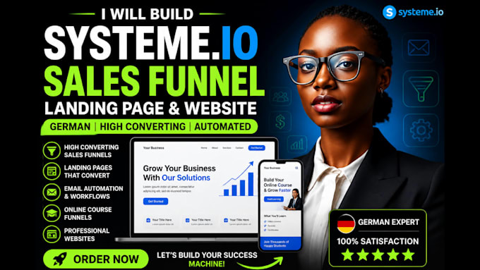 high converting german systeme io sales funnel, landing page or course website