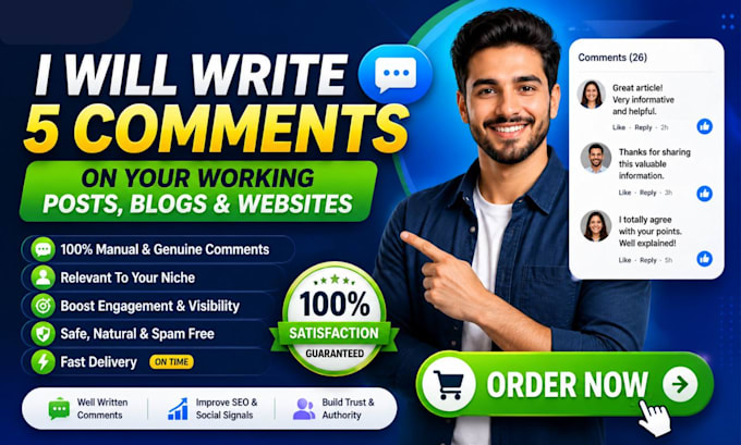 write 5 comment on your working posts blogs and website