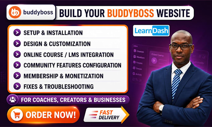 build buddyboss community, learndash lms, or membership website on wordpress