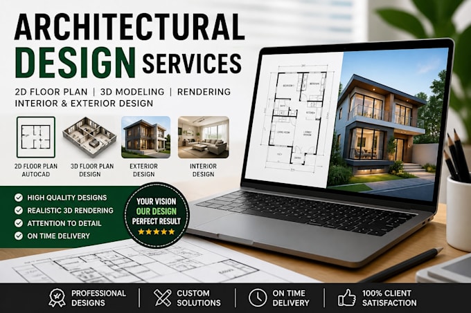 design 2d floor plan, 3d house model, interior exterior and realistic rendering