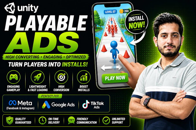 create high converting unity playable ads for mobile games meta, google, tiktok