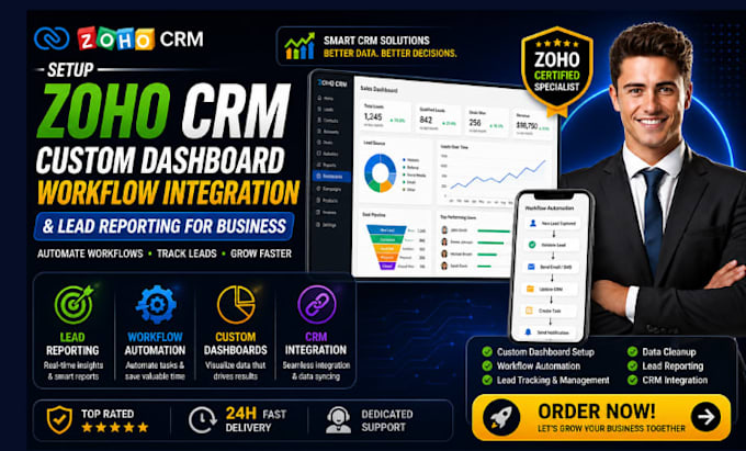 setup zoho CRM custom dashboard workflow integration lead reporting for business