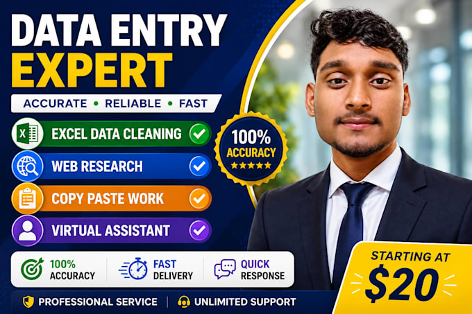 do accurate data entry, excel data cleaning and web research