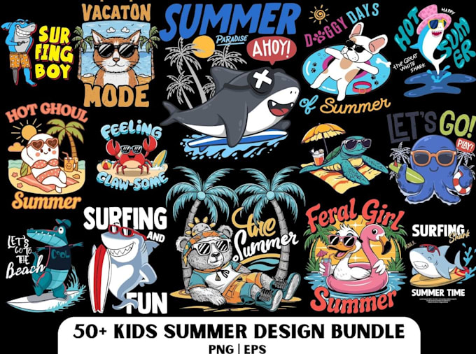 create hand drawn surfing kids summer logo