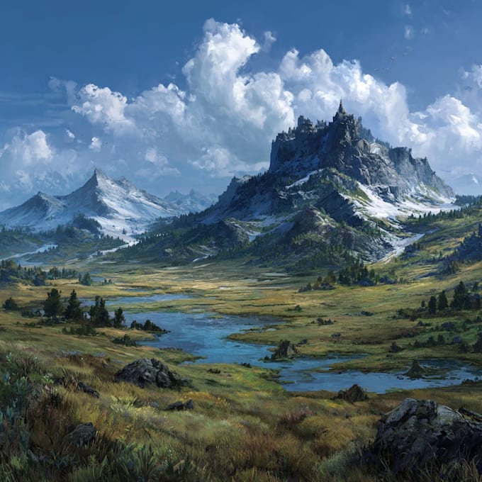 illustrate environments, landscapes, board game, concept art