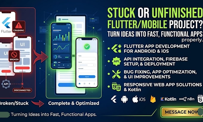 flutter app mobile app development kotlin android ios html css firebase web app