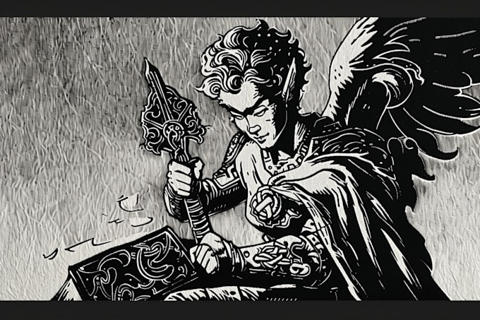 make dnd characters in vintage linocut art