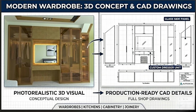 design professional kitchen cabinets and wardrobe shop drawings