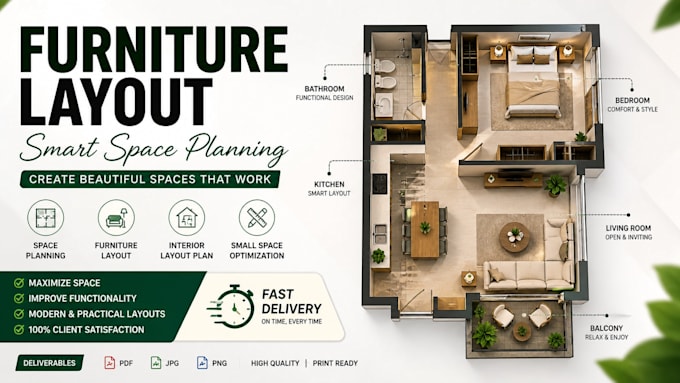 create furniture layout and space planning for small space interior layout