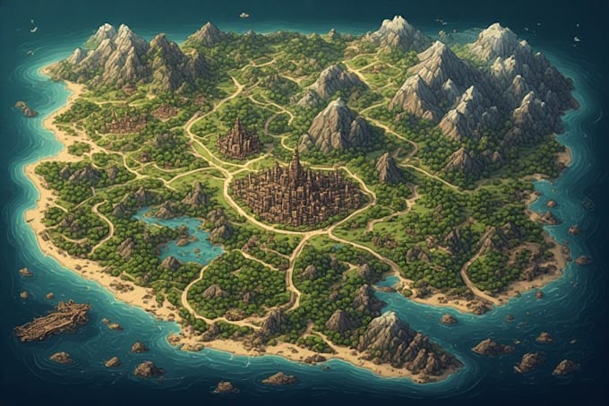 Create a detailed fantasy map illustration for your world by Amathothee ...