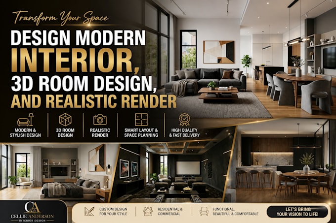 design modern interior, 3d room design, and realistic render