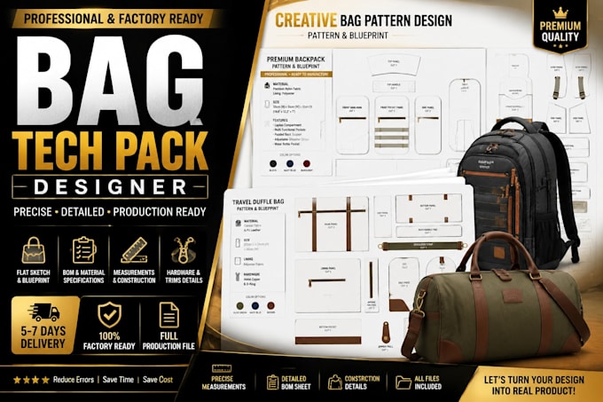 professional travel duffel bag tech pack design for manufacturing