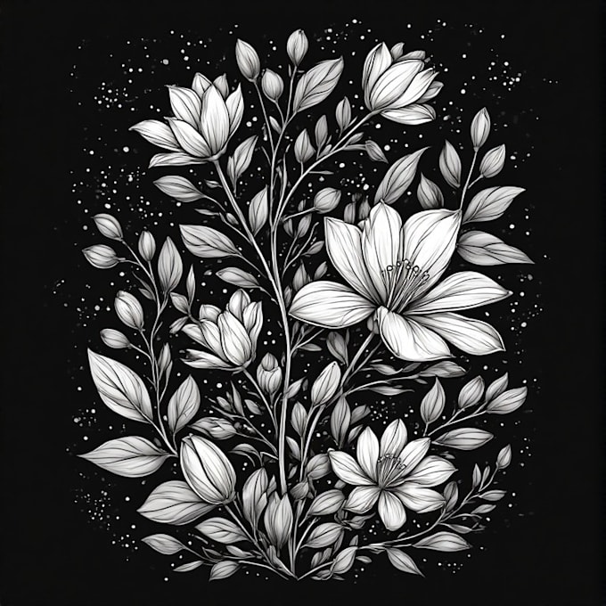 draw hand drawn botanical line art for tattoo, packaging