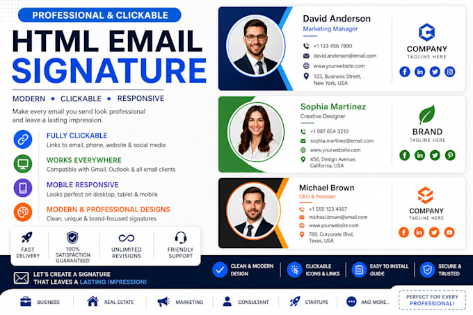 create clickable HTML email signature for gmail and outlook