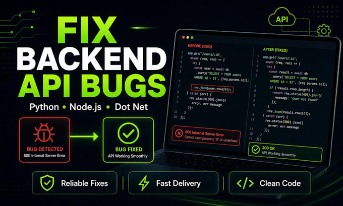 fix backend api bugs and errors in python nodejs dotnet