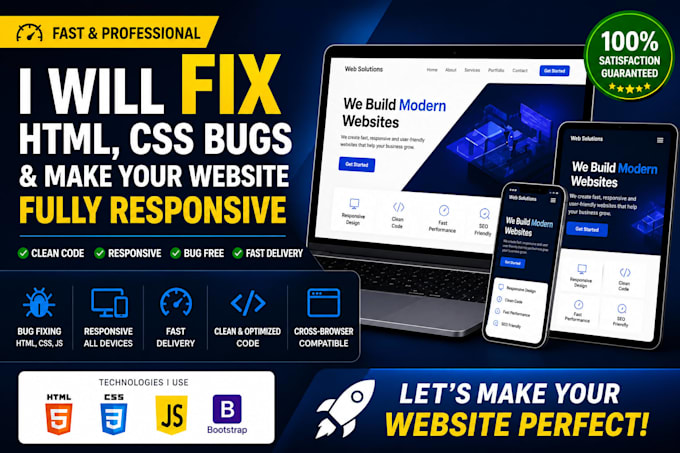 fix HTML CSS bugs and create a fully responsive website