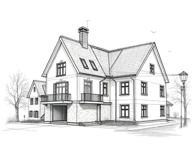 sketch houses and buildings