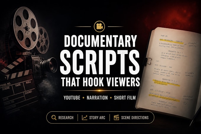 write documentary style youtube scripts and video scripts