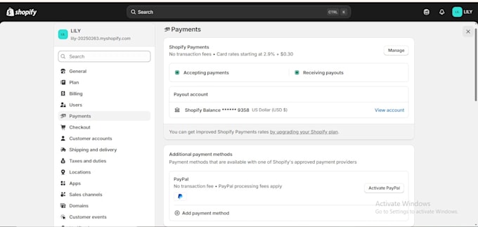 activate USA shopify payments, setup verified shopify balance stores