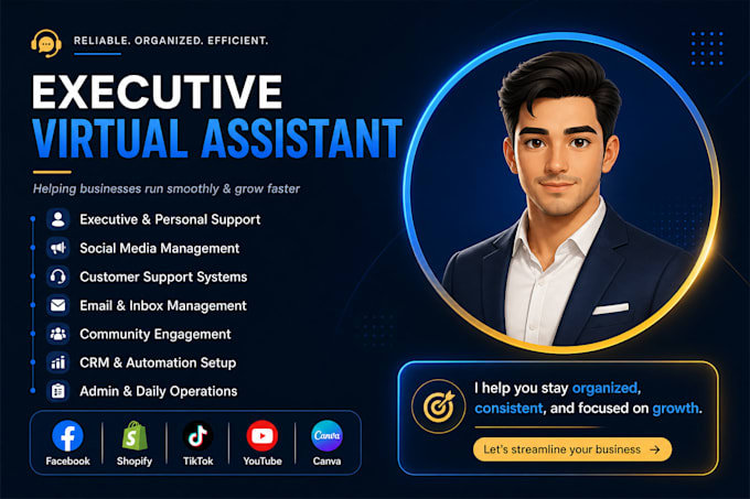 be executive VA, personal virtual assistant social media manager admin assistant