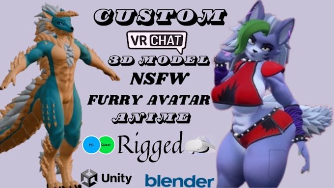 Custom vrc avatar vr character vrchat avatar 3d model commission furry ...