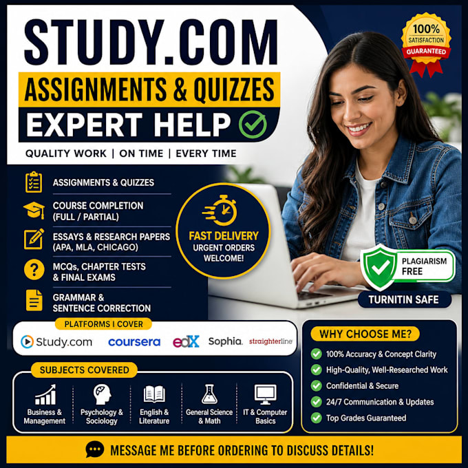 be your tutor for study com assignments and courses