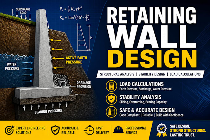 do structural analysis retaining wall stability design and load calculations