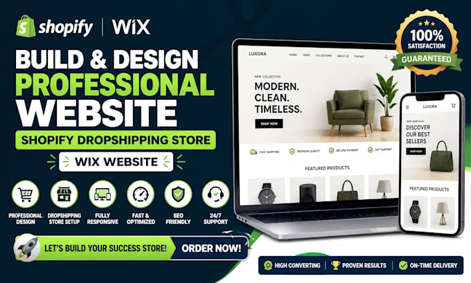 build design professional website design shopify dropshipping store wix website