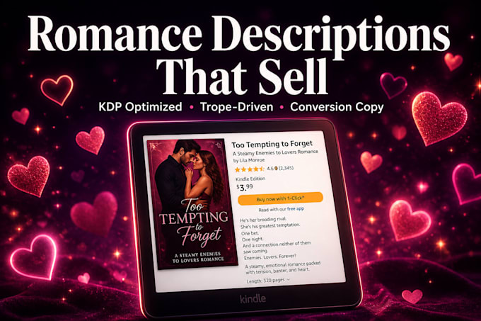 write a conversion optimized amazon KDP book description for your romance novel
