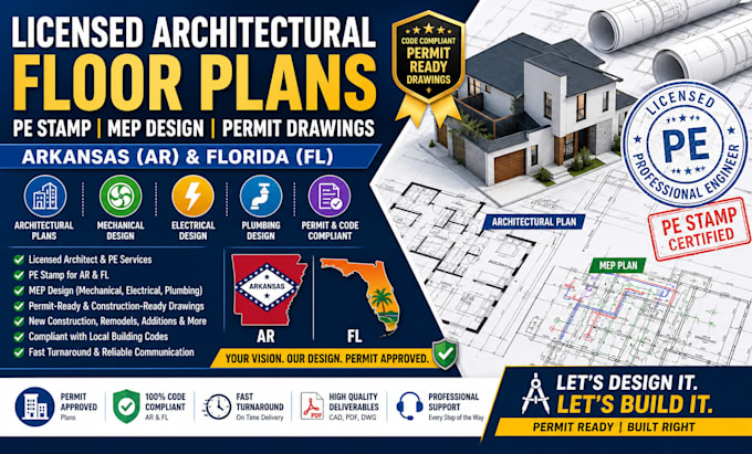 Licensed architectural floor plan pe stamp mep design permit drawings ...