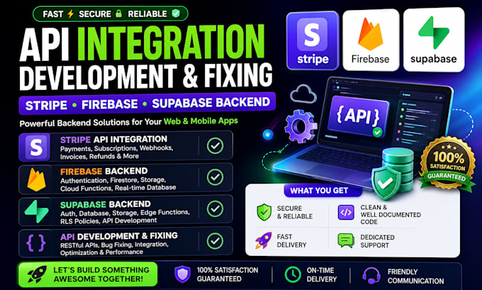 do API integration, development or fixing stripe API firebase, supabase backend