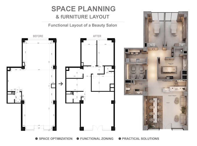 create a functional space planning and furniture layout