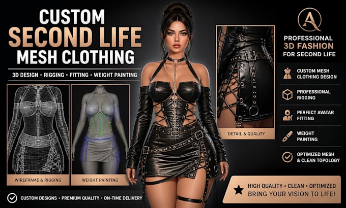 design and rig custom 3d mesh clothing for second life