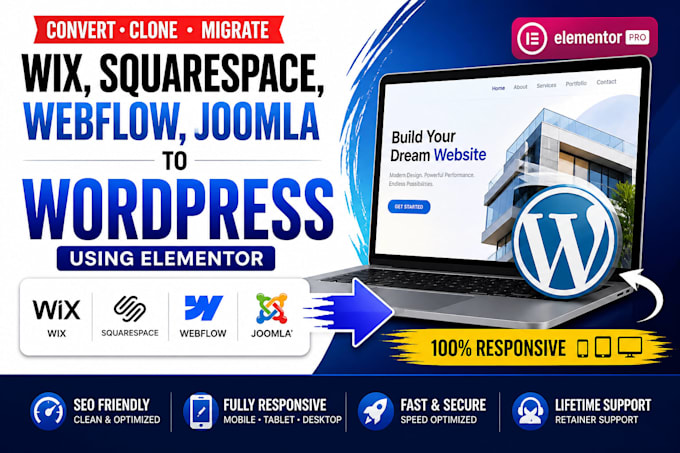 migrate clone or convert wix squarespace lovable joomla to wordpress website